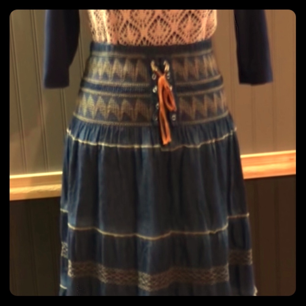 Jean skirt, lace up front.